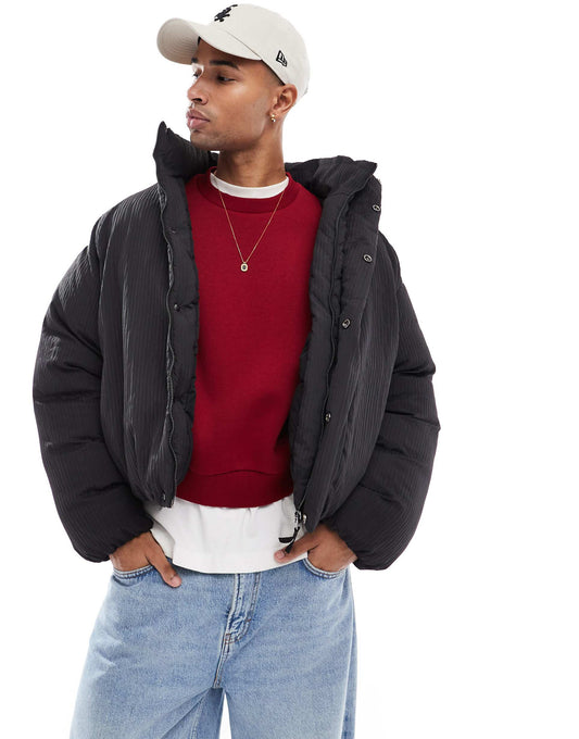 Boxy Plisse Padded Puffer
