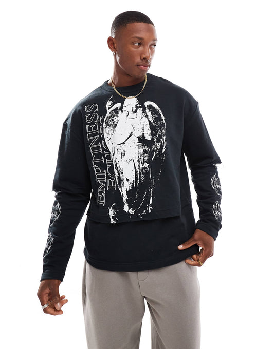 Double Layer Cherub Printed Sweatshirt