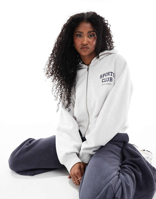 Sports Club Oversized Logo Zip Through Hoodie