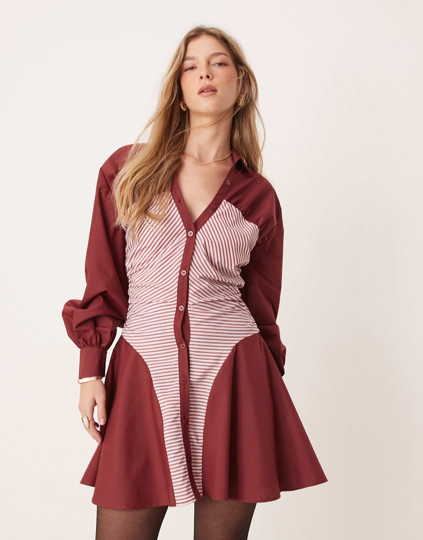 Ruched Panel Mini Shirt Dress