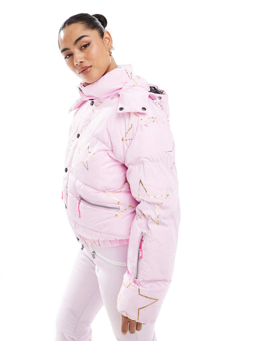 Pink With Stars Chic Ski Puffer Jacket
