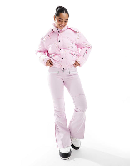 Pink With Stars Chic Ski Puffer Jacket