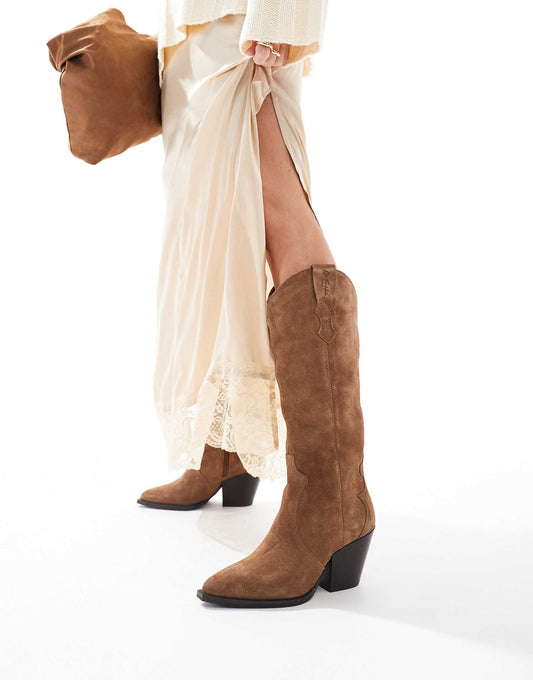 Texas' Marcia Block Heel Western Ankle Leather Boots