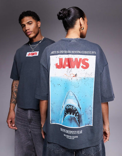 Unisex Boxy Oversized License T-Shirt With Jaws Prints