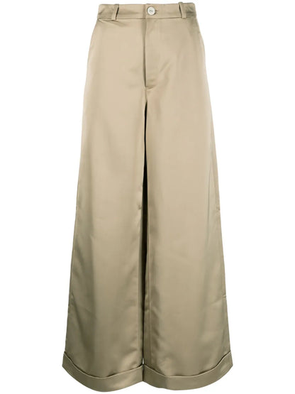 Satin-Finish Flared Trousers