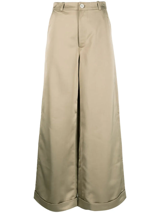 Satin-Finish Flared Trousers