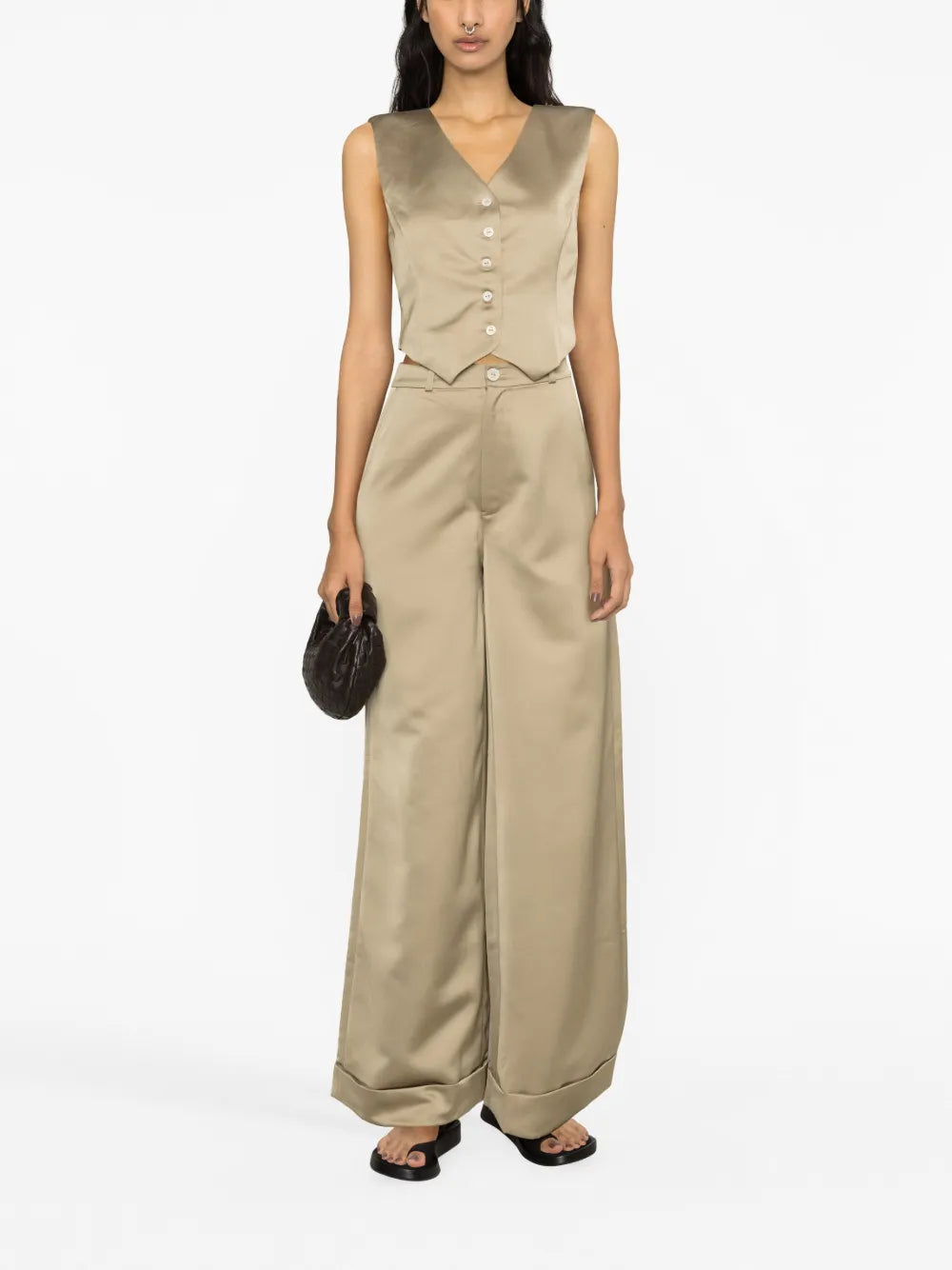 Satin-Finish Flared Trousers