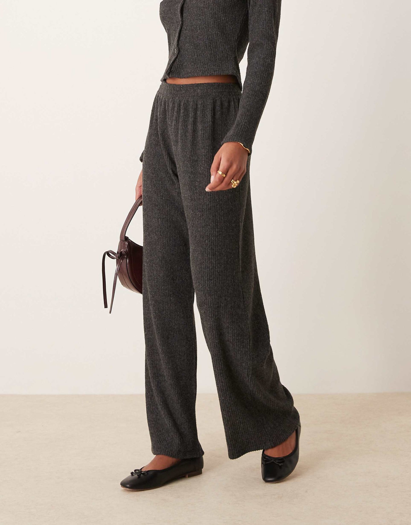 Brushed Rib Wide Leg Trouser