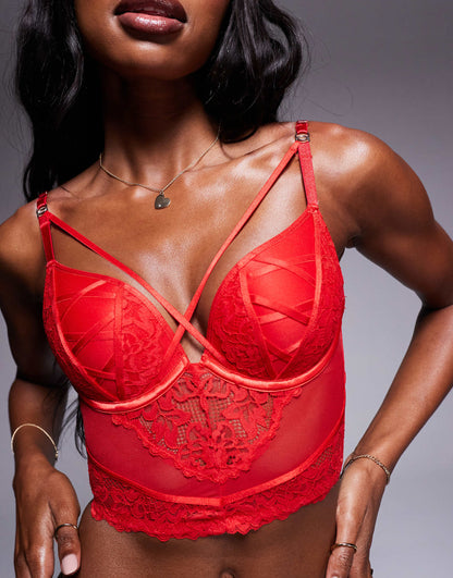 Sweet Surrender Padded Plunge Corset Lace And Mesh Bra