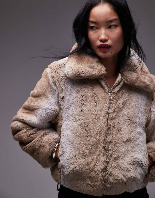 Oversized Collar Fur Jacket