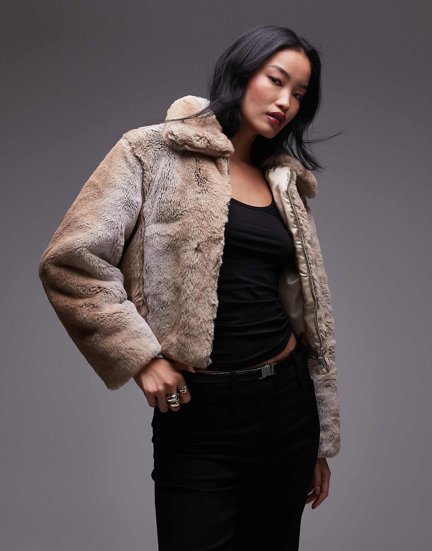 Oversized Collar Fur Jacket