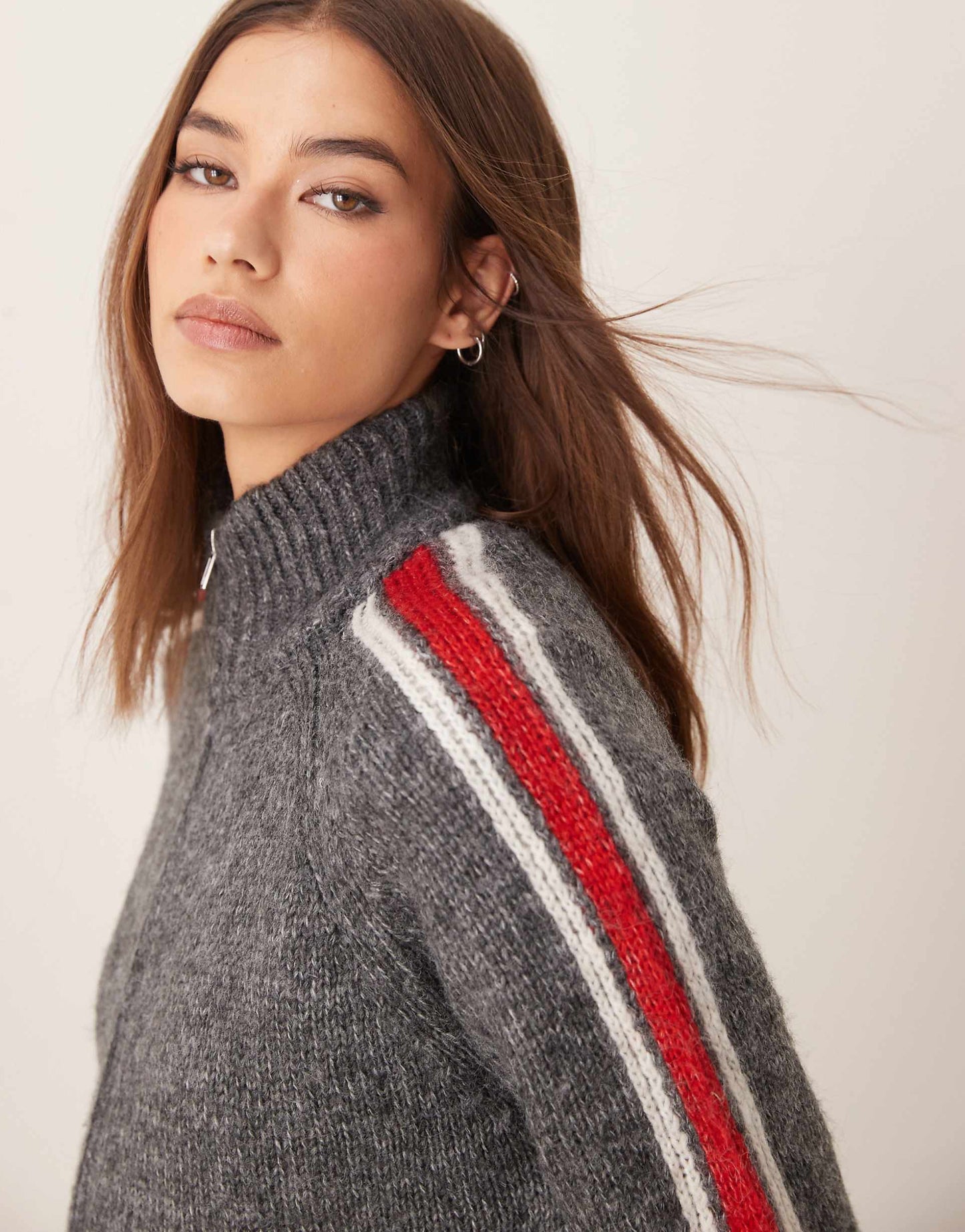 Zip Through Side Stripe Cardigan