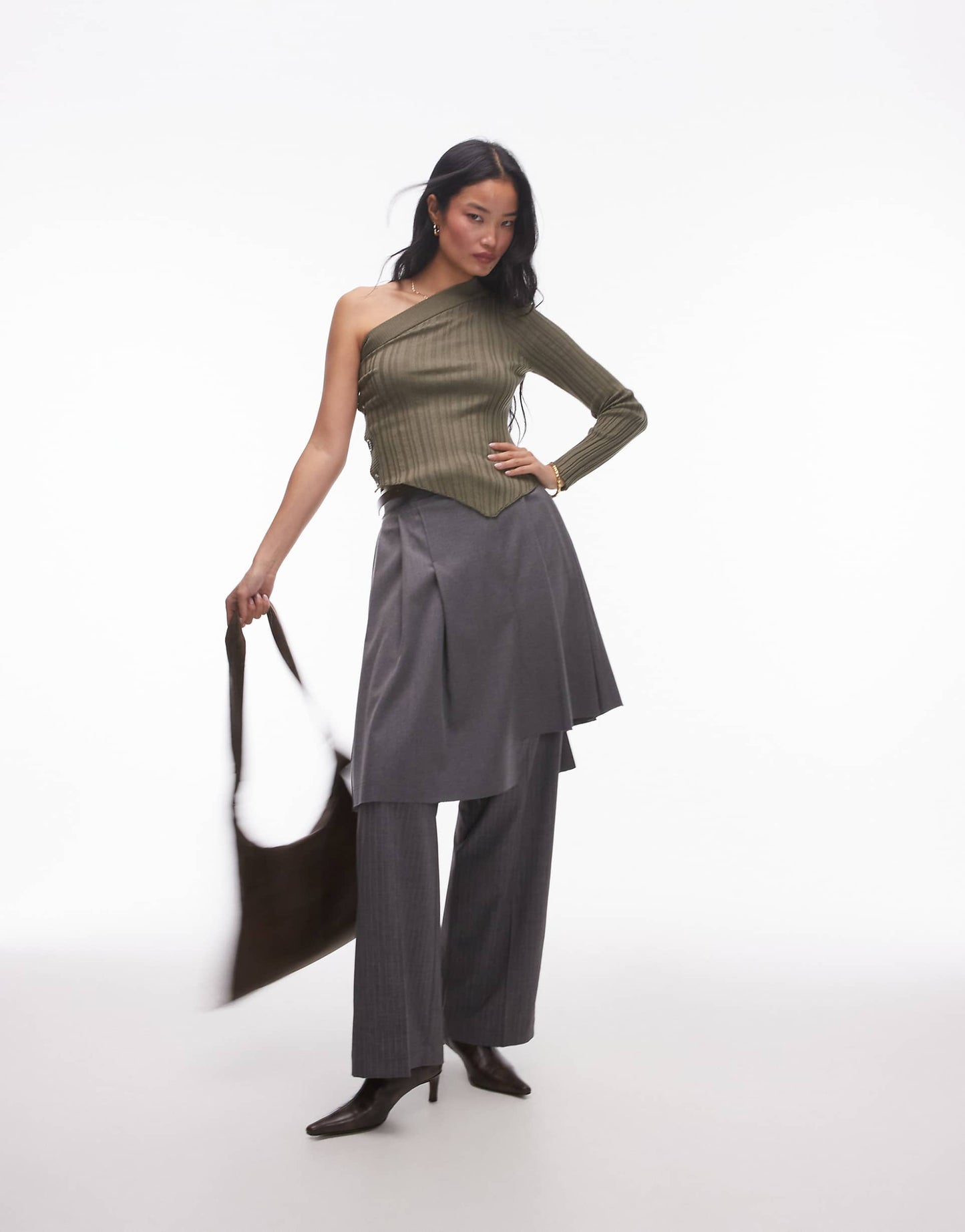 Button Side One Shoulder Jumper