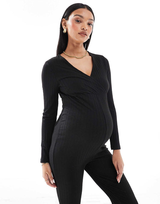 Maternity Long Sleeve Jersey Jumpsuit