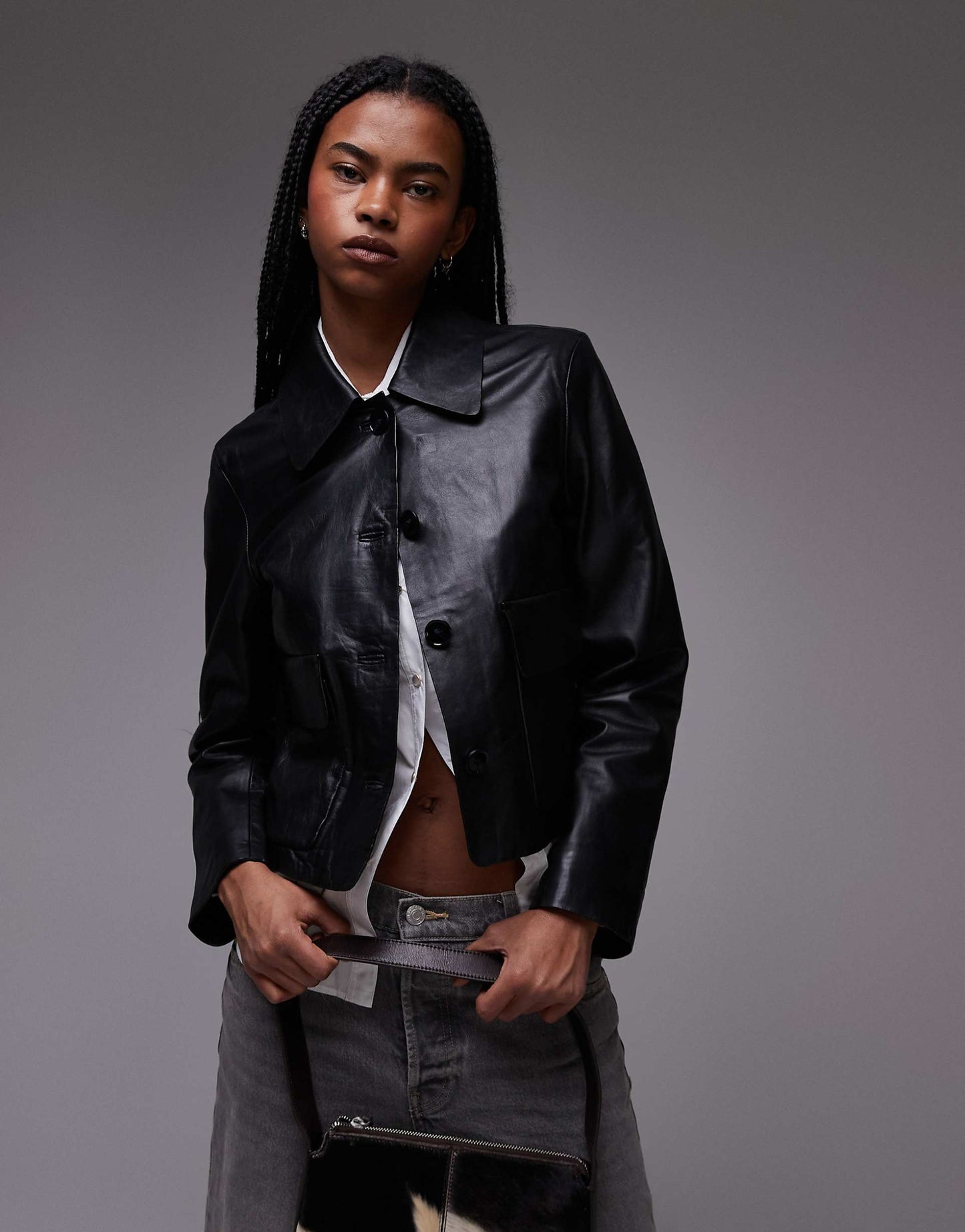 Leather Boxy Jacket