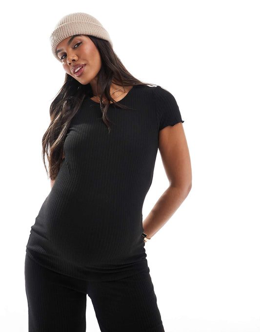 Maternity Lettuce Edge Short Sleeve Top