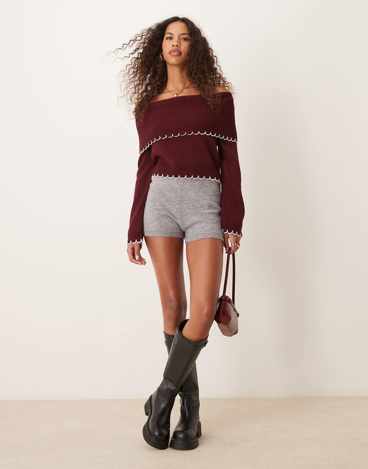 Blanket Stitch Bardot Knitted Top