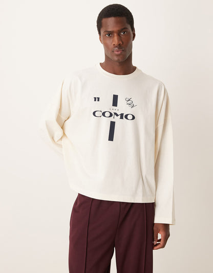 Super Oversized Cropped Long T-Shirt With Sports Print