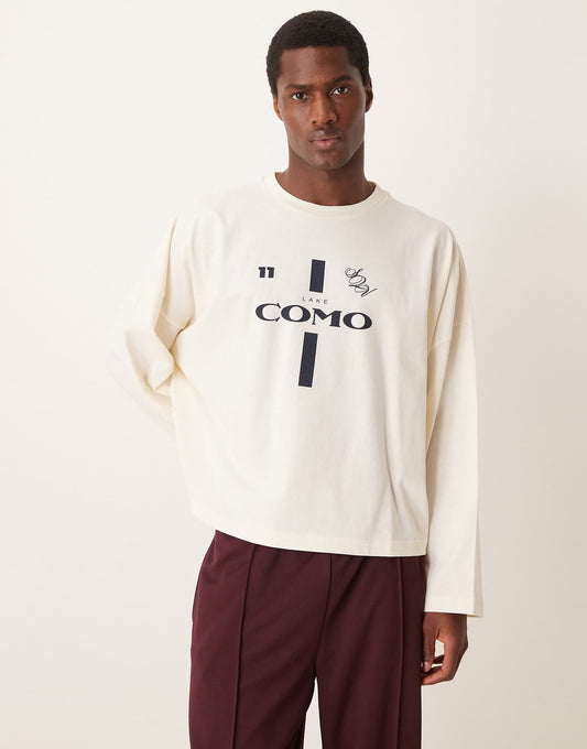 Super Oversized Cropped Long T-Shirt With Sports Print