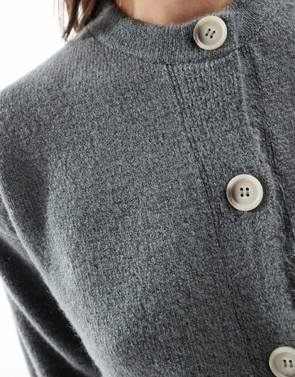 Seam Detail Crew Neck Boxy Cardigan