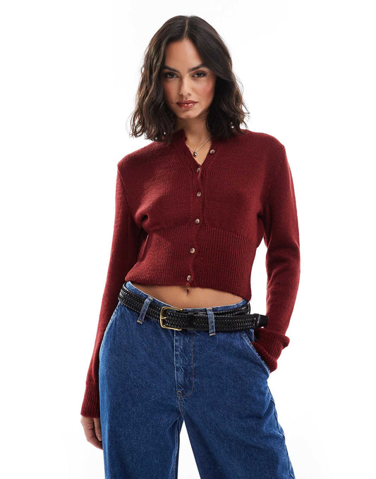 Crew Neck Cardigan With Deep Rib Hem