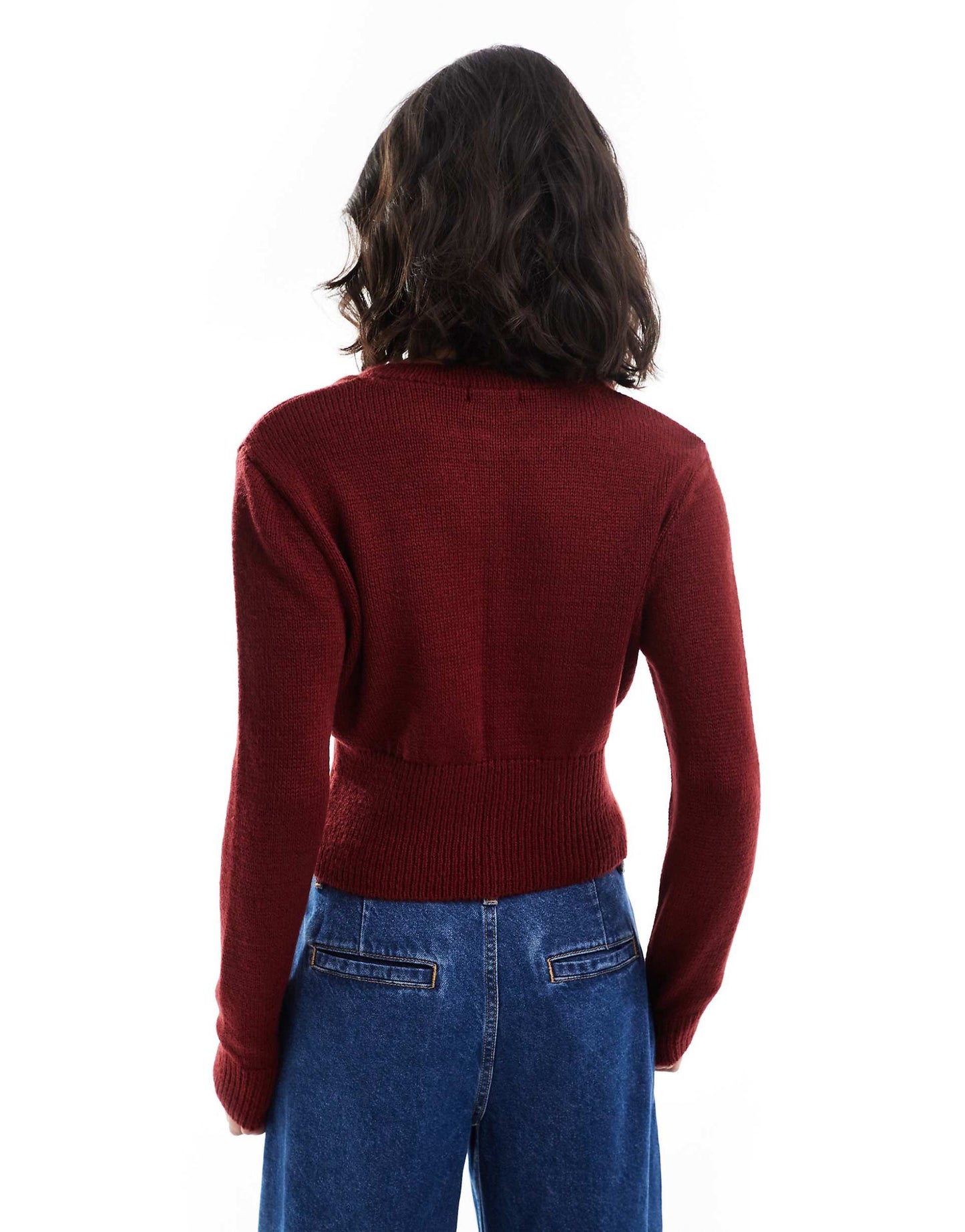 Crew Neck Cardigan With Deep Rib Hem