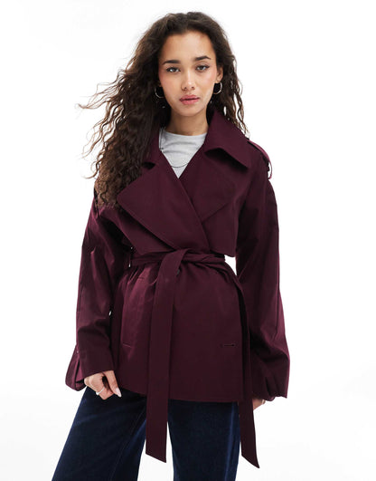 Oversized Short Trench Coat With Belt