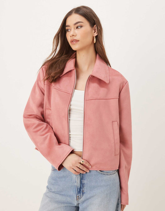 Faux Suede Top Collar Jacket