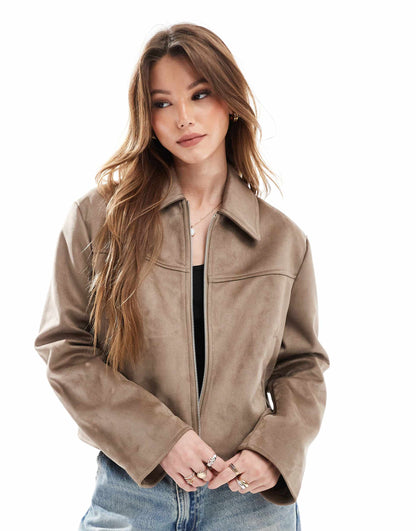 Faux Suede Top Collar Jacket