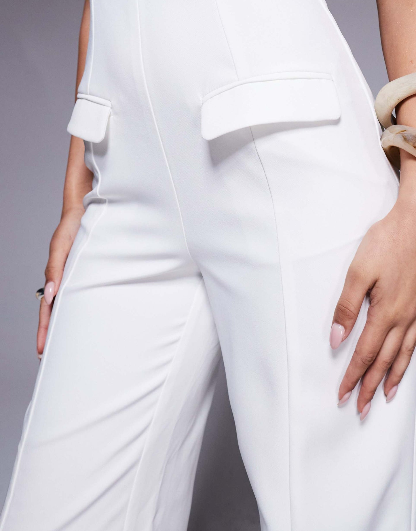 Exclusive Square Halterneck Wide Leg Pocket Detail Jumpsuit