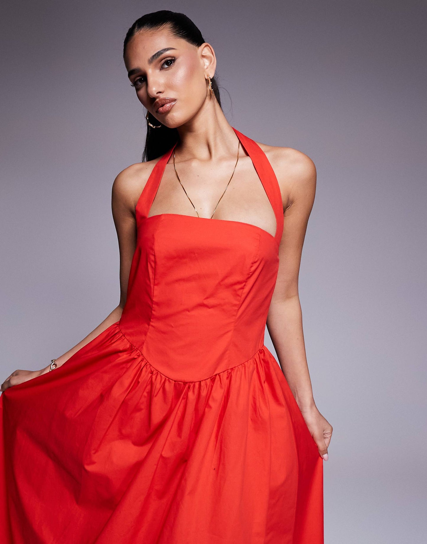 Exclusive Poplin Square Neck Halter Maxi Dress