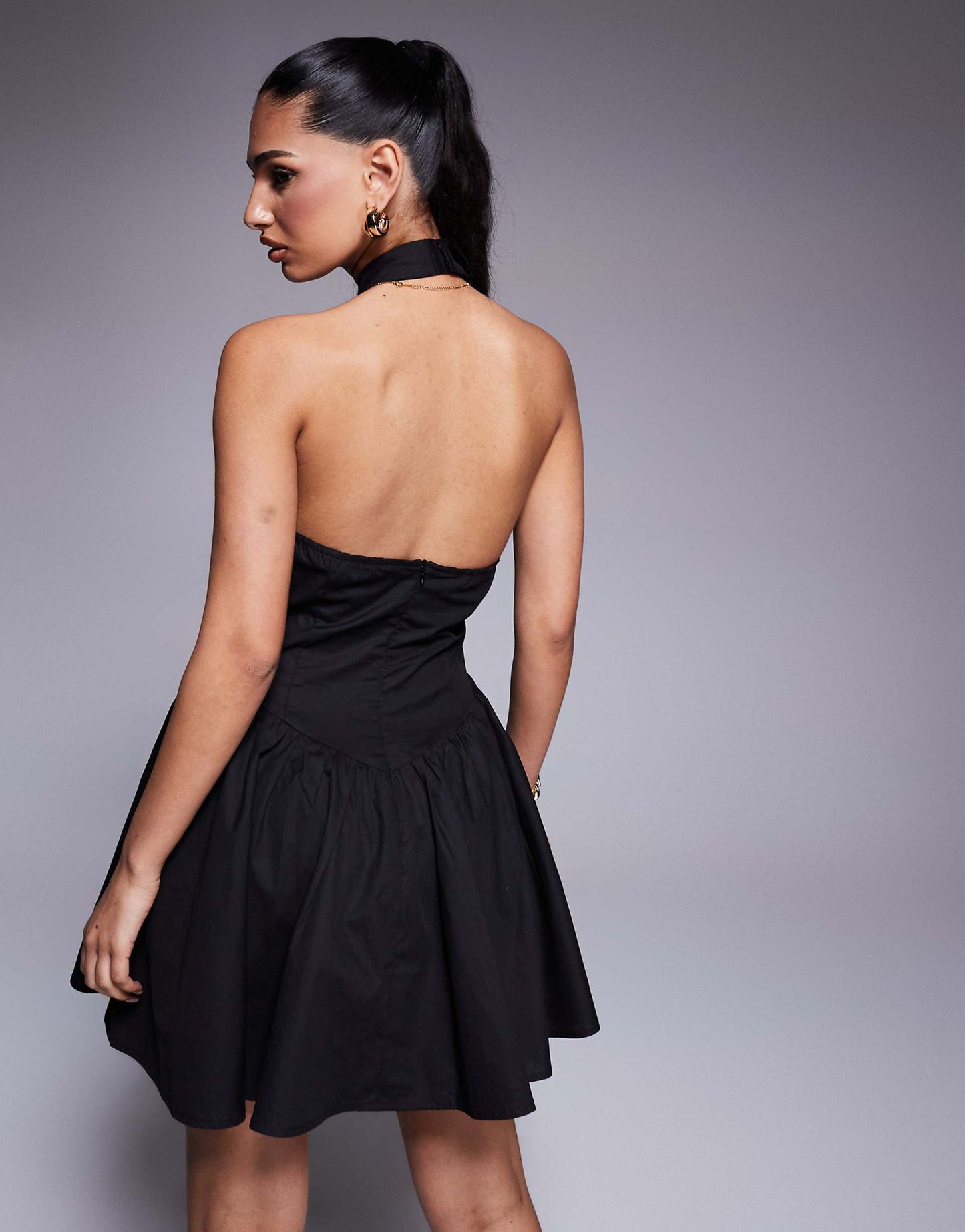 Exclusive Halterneck Low Back Dropped V Waist Mini Dress