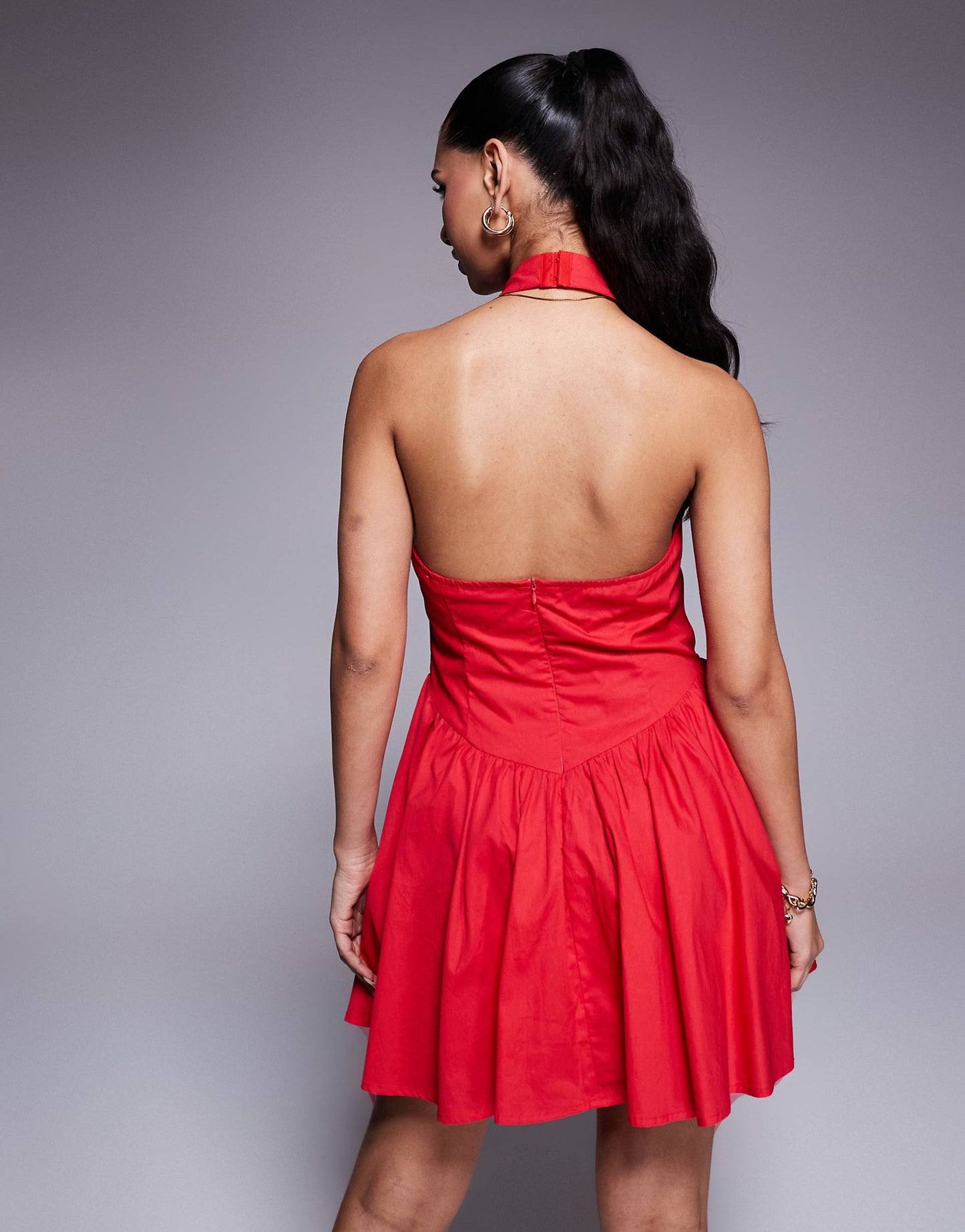 Exclusive Halterneck Low Back Dropped V Waist Mini Dress