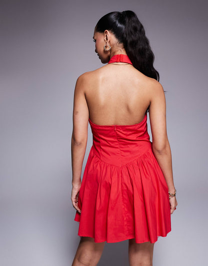 Exclusive Halterneck Low Back Dropped V Waist Mini Dress