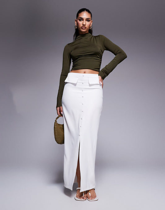 Exclusive Pocket Detail Front Split Maxi Skirt