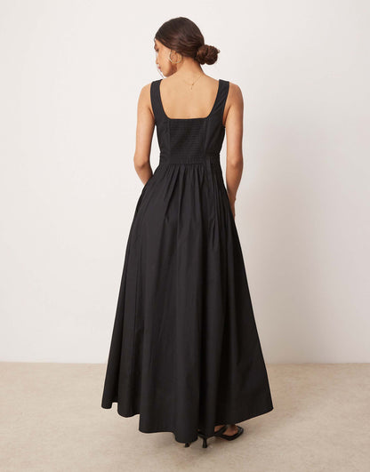 Scoop Neck Pleat Waist Midaxi Dress