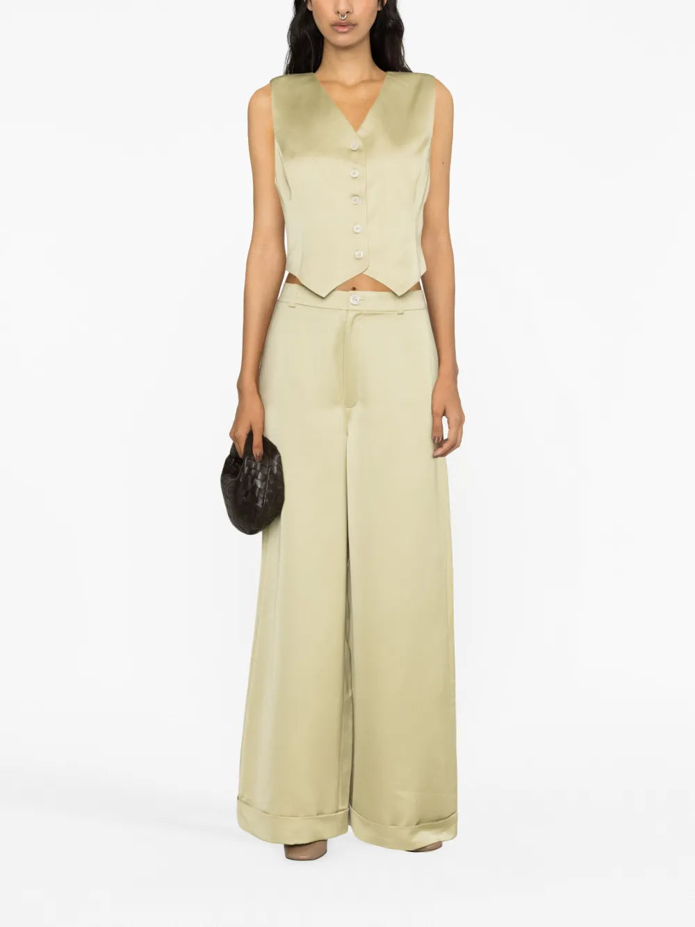 High-Waisted Silk Flared Trousers