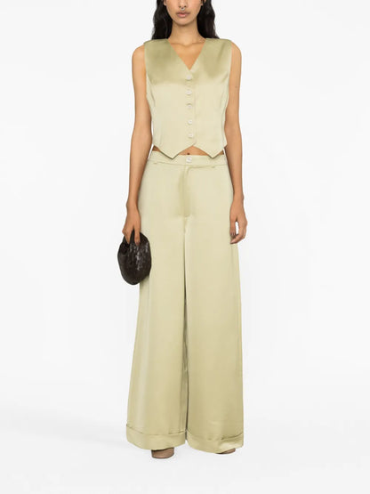 High-Waisted Silk Flared Trousers