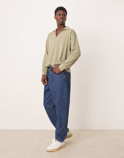 Oversized Boxy Heavyweight Long Sleeve Polo 240Gsm