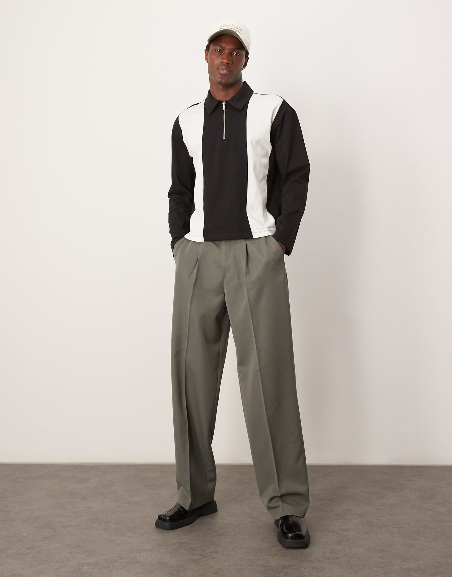 Relaxed Boxy Heavyweight Colour Block Long Sleeve Polo