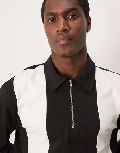 Relaxed Boxy Heavyweight Colour Block Long Sleeve Polo