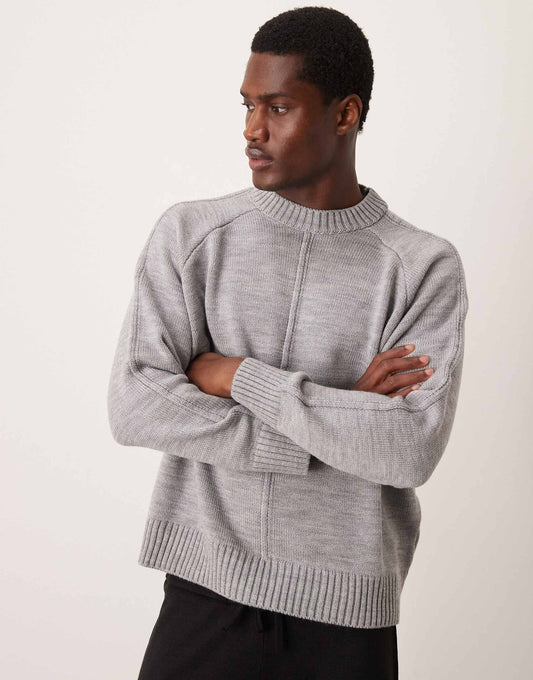 Super Oversized Boxy Fit Knitted Crew Neck Jumper With Pintuck Seams