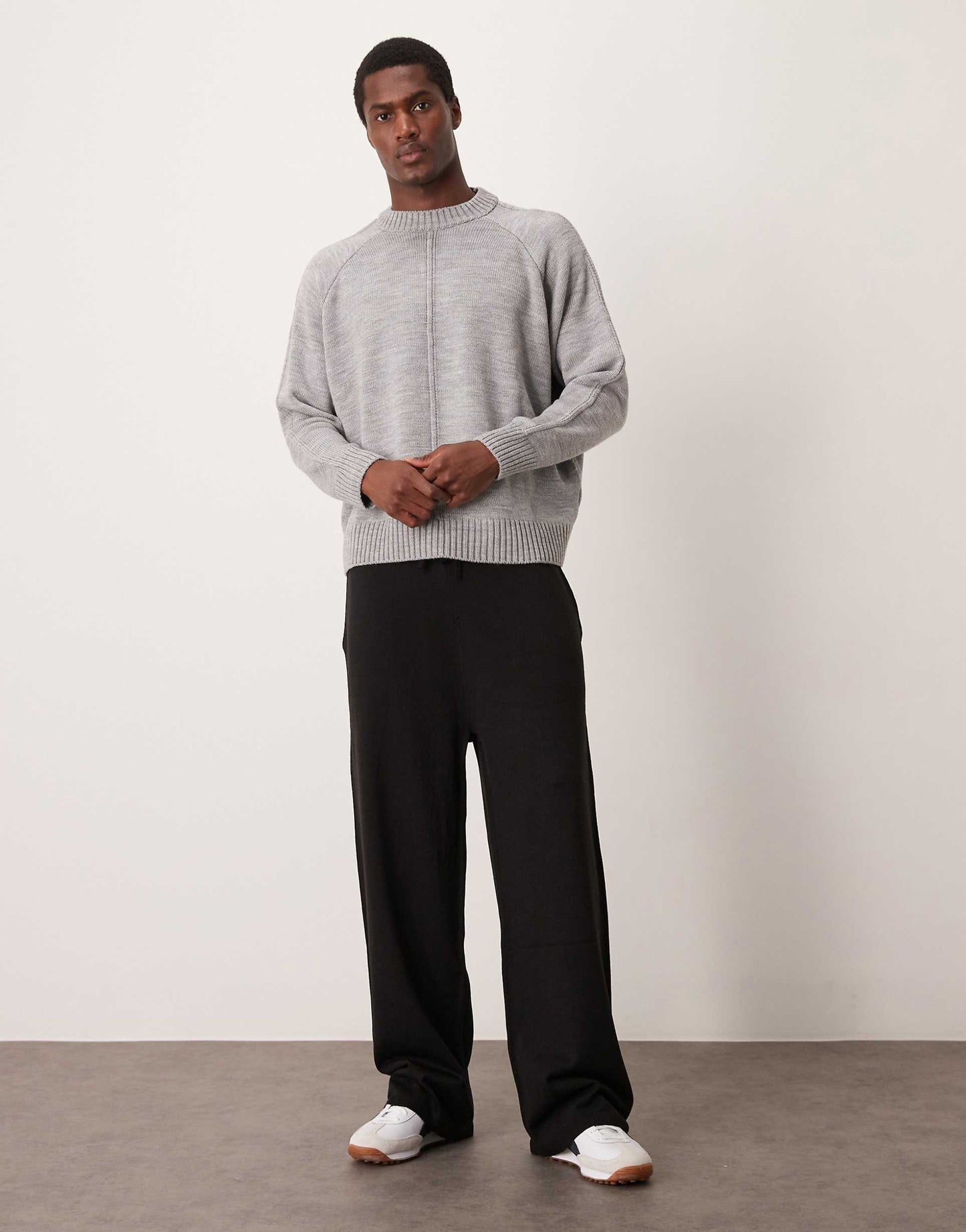 Super Oversized Boxy Fit Knitted Crew Neck Jumper With Pintuck Seams