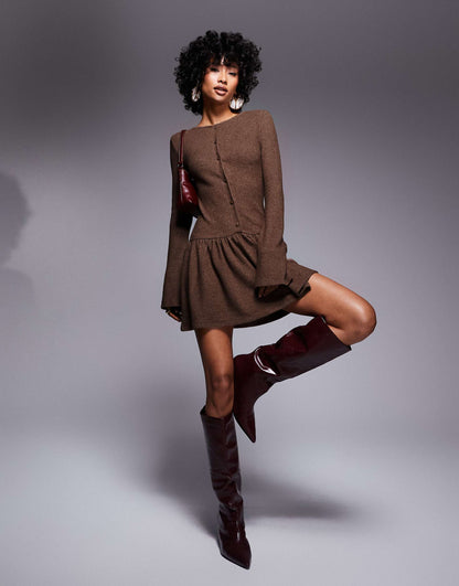 Dropped Waist Cosy Supersoft Long Sleeve Mini Dress