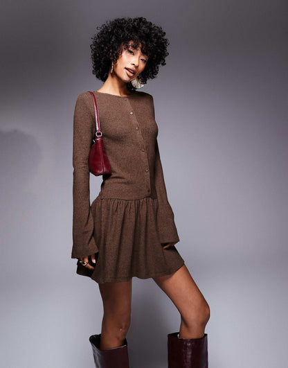 Dropped Waist Cosy Supersoft Long Sleeve Mini Dress