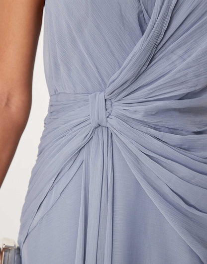 Halter Plunge Midi Dress With Drape Detail