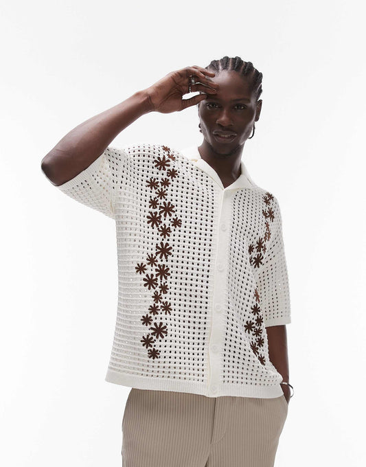 Revere Embroidered Floral Crochet Shirt