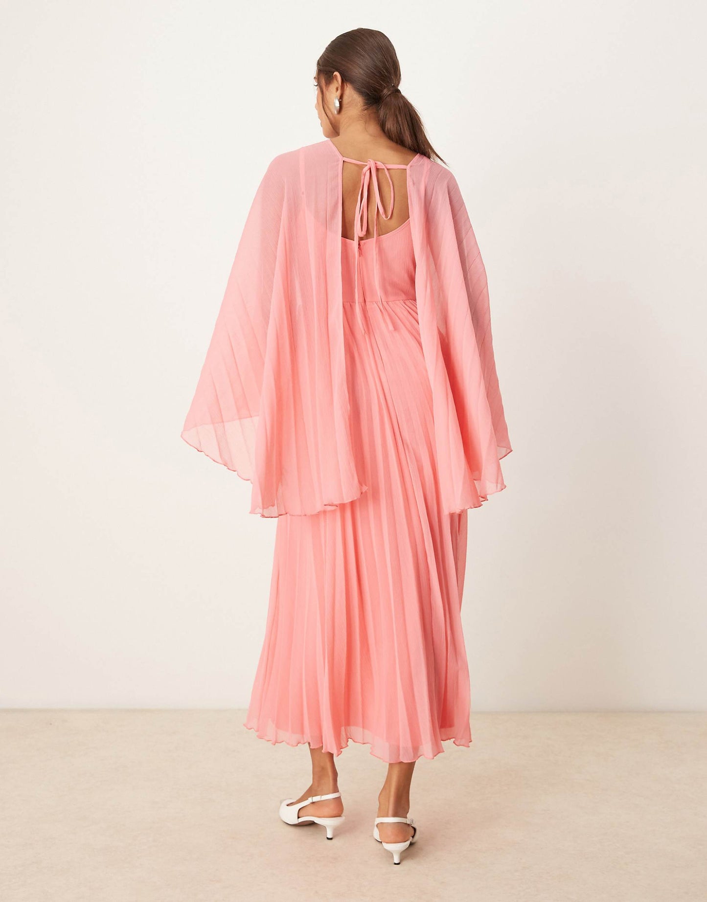 Cape Detail Pleated Maxi Dress