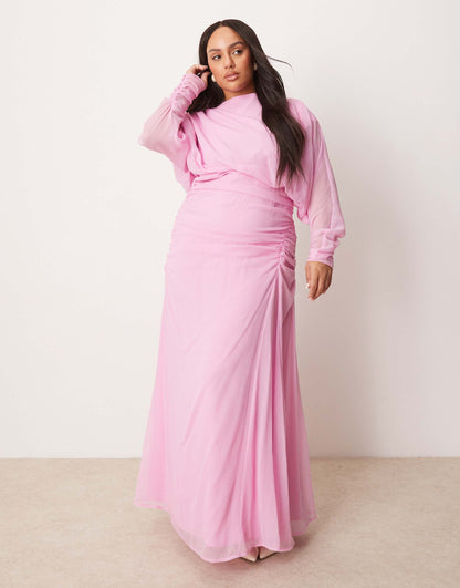 Curve Blouson Ruched Detail Maxi Dress