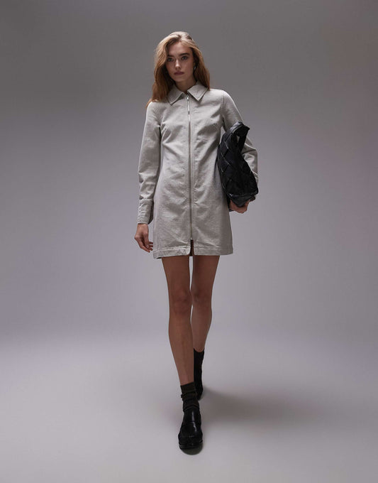Denim Zip Through Shirt Dress